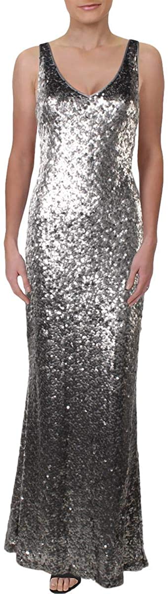 LAUREN RALPH LAUREN Lemony Women's Sequined Sleeveless V-Neck Column Gown