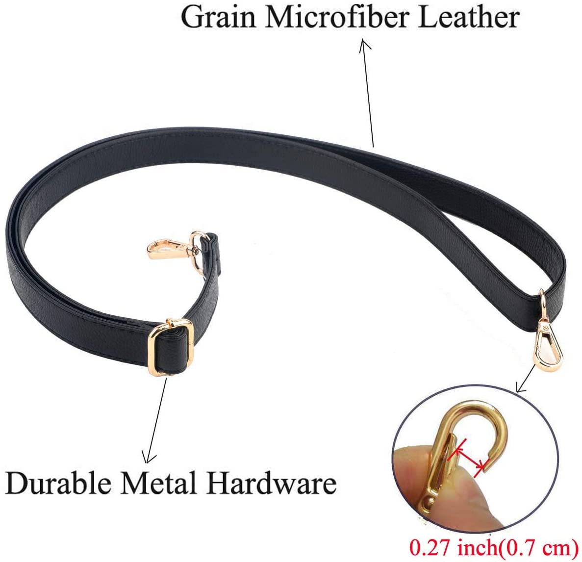Beaulegan Purse Strap Replacement - Full Grain Microfiber Leather - 59 Inch Long Adjustable for Crossbody Shoulder Bag - 0.7 Inch Wide, Black/Gunmetal