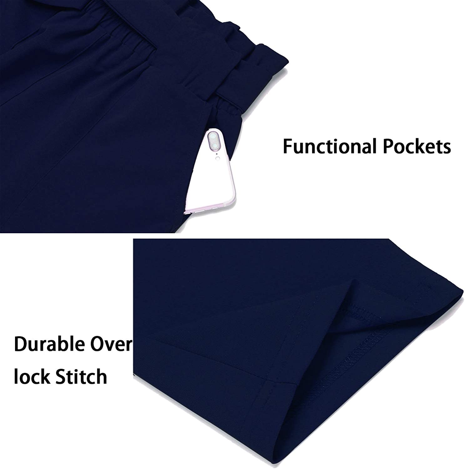 Freeprance Women's Pants Casual Trouser Paper Bag Pants Elastic Waist Slim Pockets