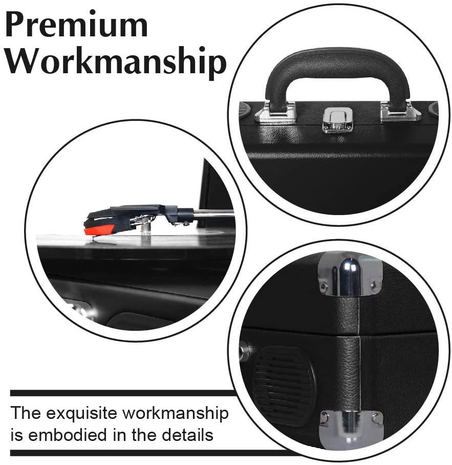 LP&No.1 Portable Suitcase Turntable with Stereo Speaker,3 Speeds Belt-Drive Vinyl Record Player Black - JOY2ESpree