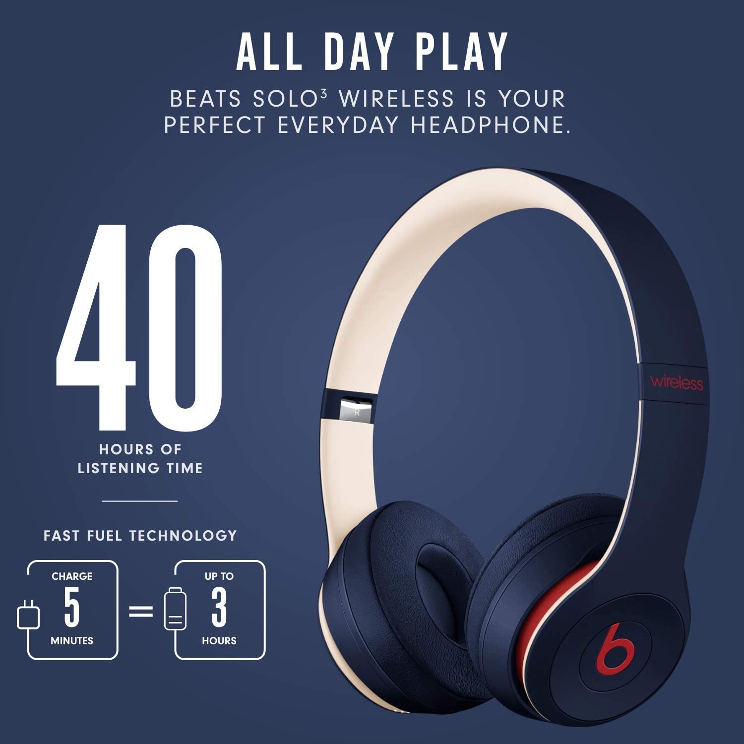 Beats Solo3 Wireless On-Ear Headphones - Apple W1 Headphone Chip, Class 1 Bluetooth, 40 Hours of Listening Time, Built-in Microphone - Satin Gold