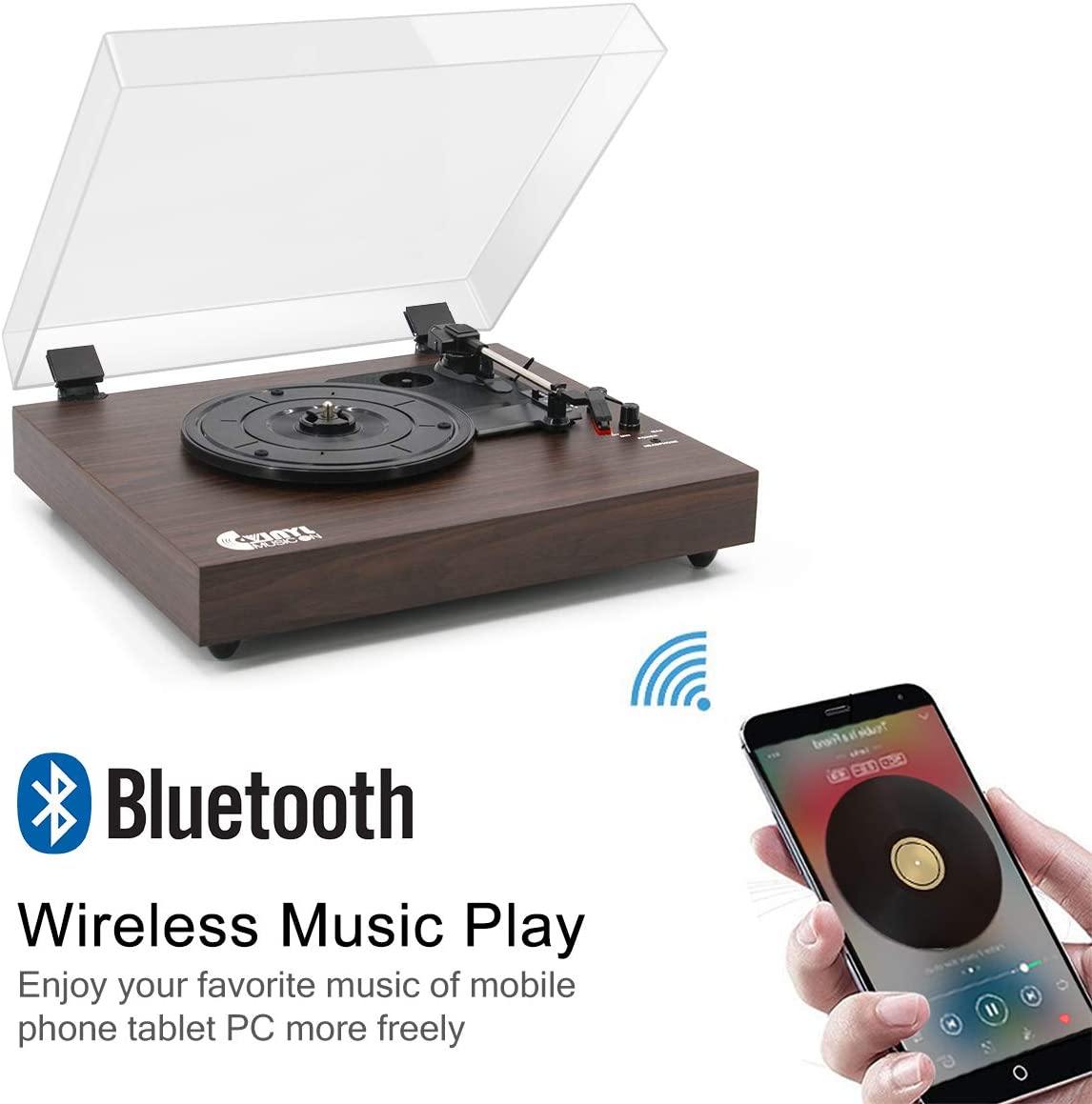 Retro Record Player for 33/45/78 RPM Vinyl Records,Bluetooth Belt-Drive Turntable - JOY2ESpree