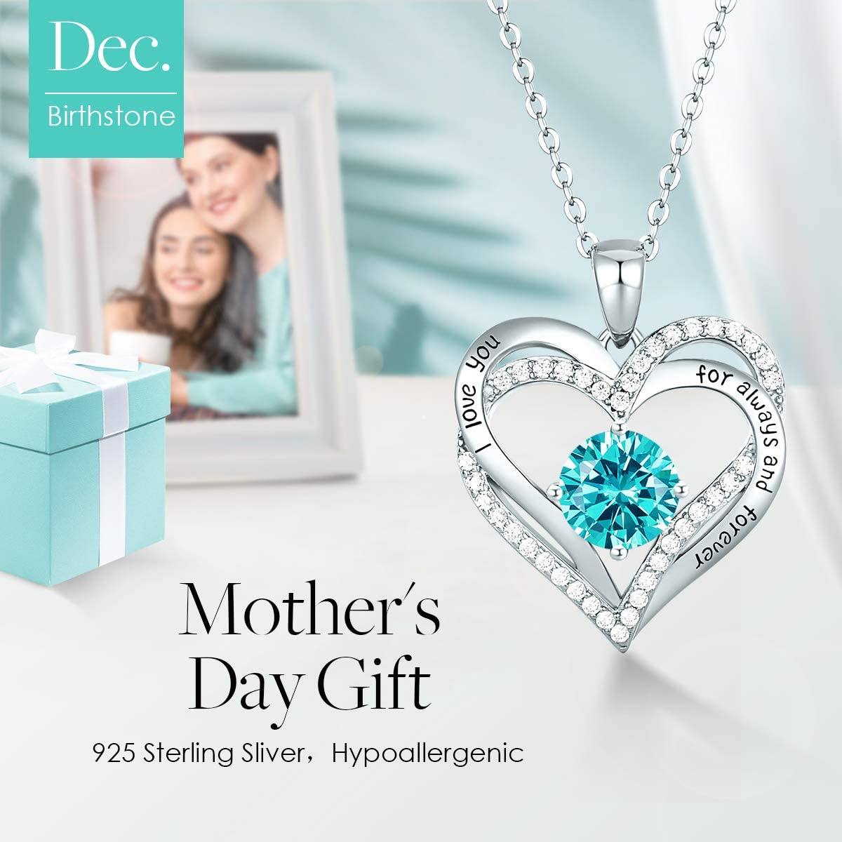 CDE Forever Love Heart Women Necklace 925 Sterling Silver Rose Gold Plated Birthstone Pendant Necklaces for Women - JOY2ESpree