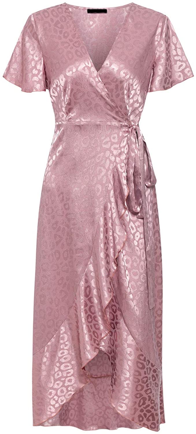 Miessial Women's Summer Chiffon V Neck Ruffle Maxi Dress Polka Dot Long Beach Wrap Dress