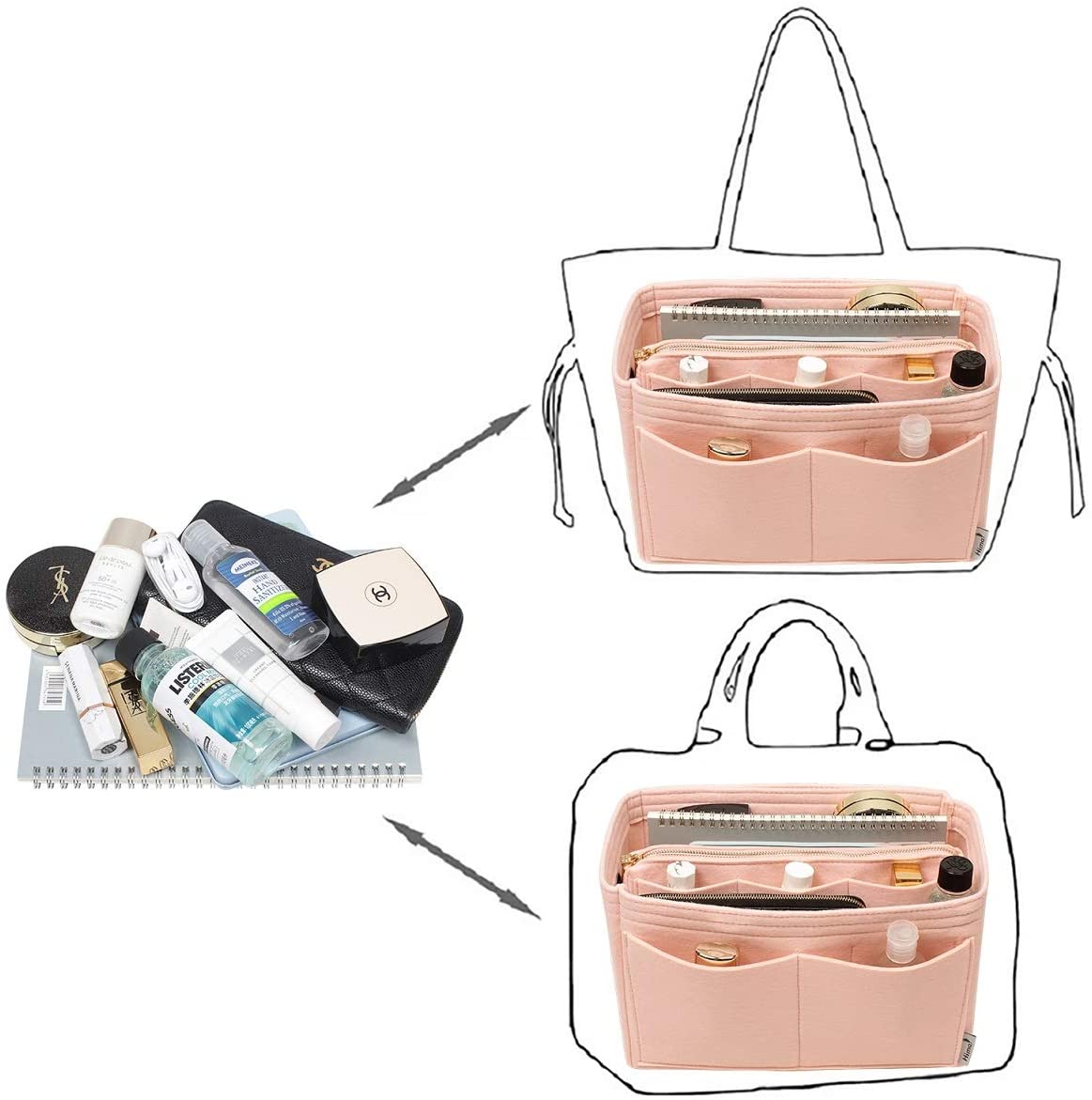 Purse Organizer Insert, Bag Organizer, Bag in Bag, Perfect for Speedy Neverfull and More, 5 Size (X-Large, Black)