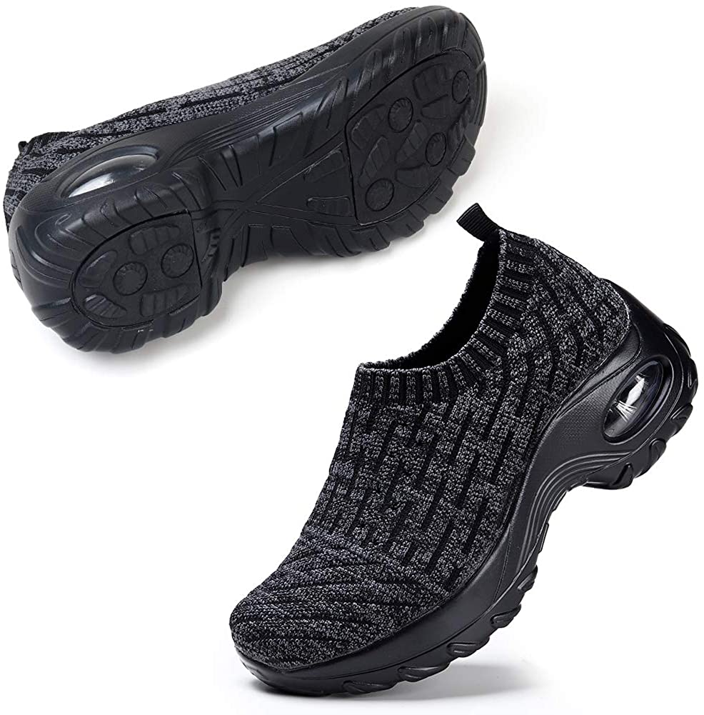 STQ Slip On Breathe Mesh Walking Shoes Women Fashion Sneakers Comfort Wedge Platform Loafers