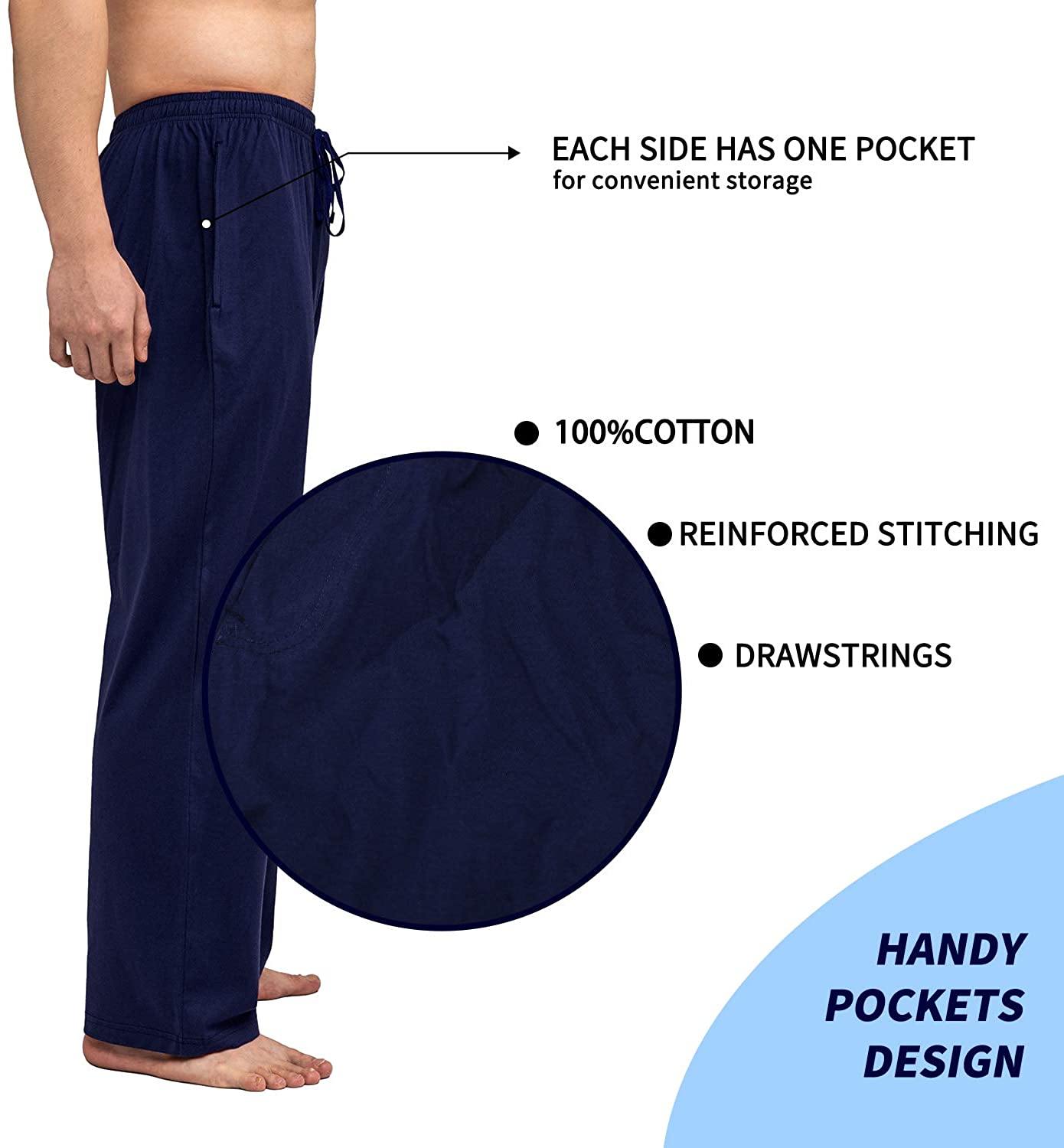 Bintangor Men's Sleep Pajama Pants 100% Cotton Knit Elastic Waistband Lounge Wear Long
