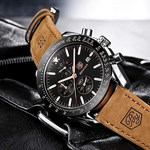BENYAR Chronograph Mens Watch Quartz Movement 30M Waterproof | Leather Watch Strap