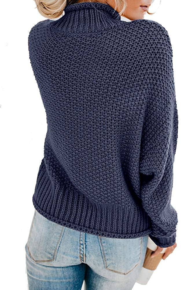 Saodimallsu Womens Turtleneck Oversized Sweaters Batwing Long Sleeve Pullover Loose Chunky Knit Jumper - JOY2ESpree
