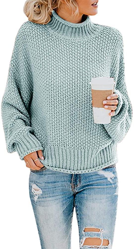 Saodimallsu Womens Turtleneck Oversized Sweaters Batwing Long Sleeve Pullover Loose Chunky Knit Jumper - JOY2ESpree