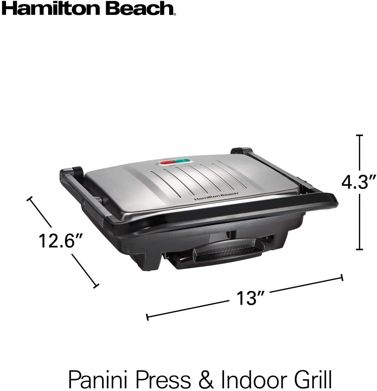 Hamilton Beach Panini Press, Sandwich Maker & Electric Indoor Grill, Upright Storage, Nonstick Easy Clean Grids, Stainless Steel (25410) - JOY2ESpree