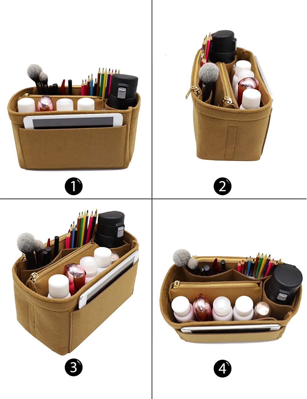 Felt Purse Bag Organizer Insert with zipper Bag Tote Shaper Fit Speedy Neverfull MM GM
