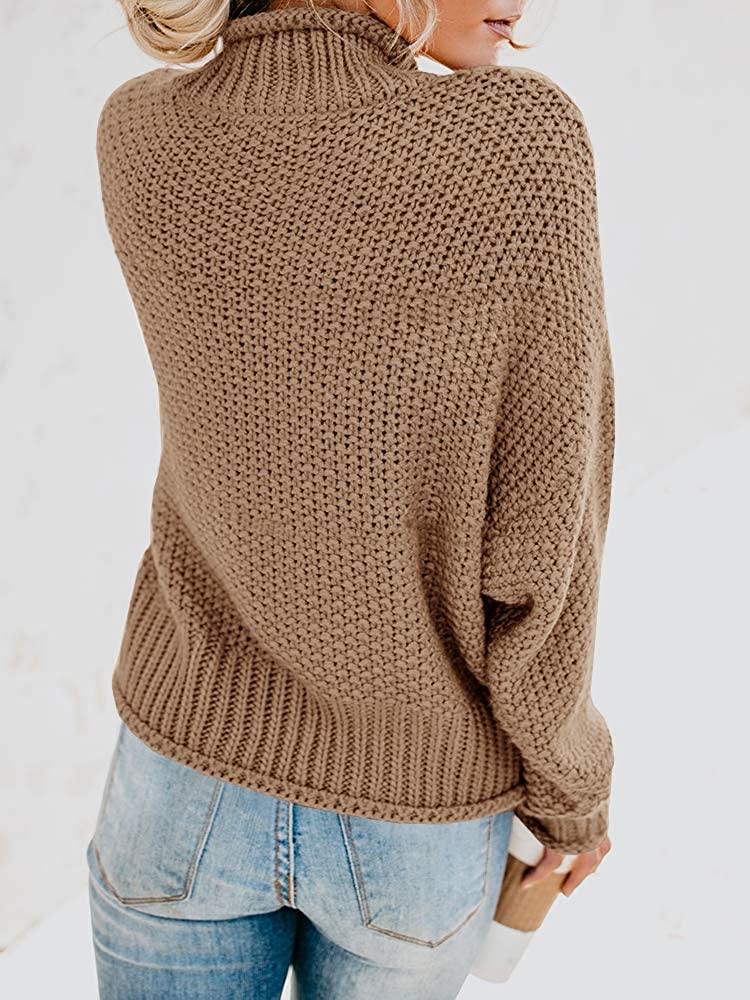 Saodimallsu Womens Turtleneck Oversized Sweaters Batwing Long Sleeve Pullover Loose Chunky Knit Jumper - JOY2ESpree