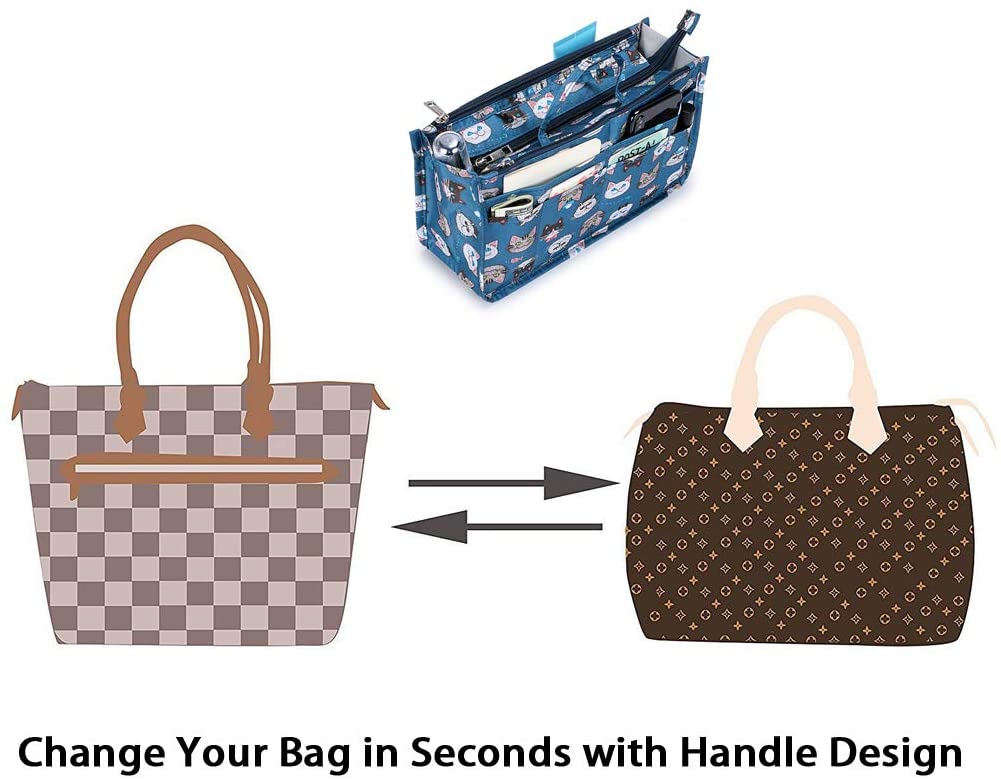 BTSKY New Printing Handbag Organizers Inside Purse Insert-High Capacity 13 Pockets Bag Tote Organizer with Handle Peacock Flower