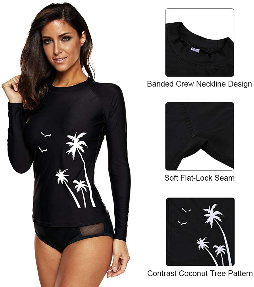 CharmLeaks Women's Long Sleeve Rashguard UPF 50 Sun Protection Swimsuit Top Striped Swim Shirts