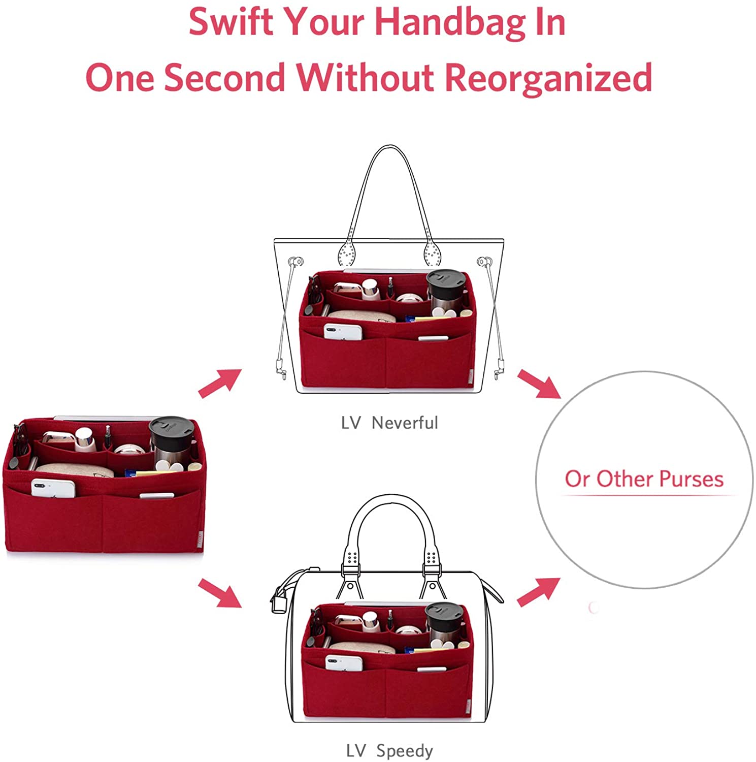 Felt Purse Organizer, Bag in Bag Organizer For Tote & Handbag Speedy Neverfull, Medium Large Extra Large
