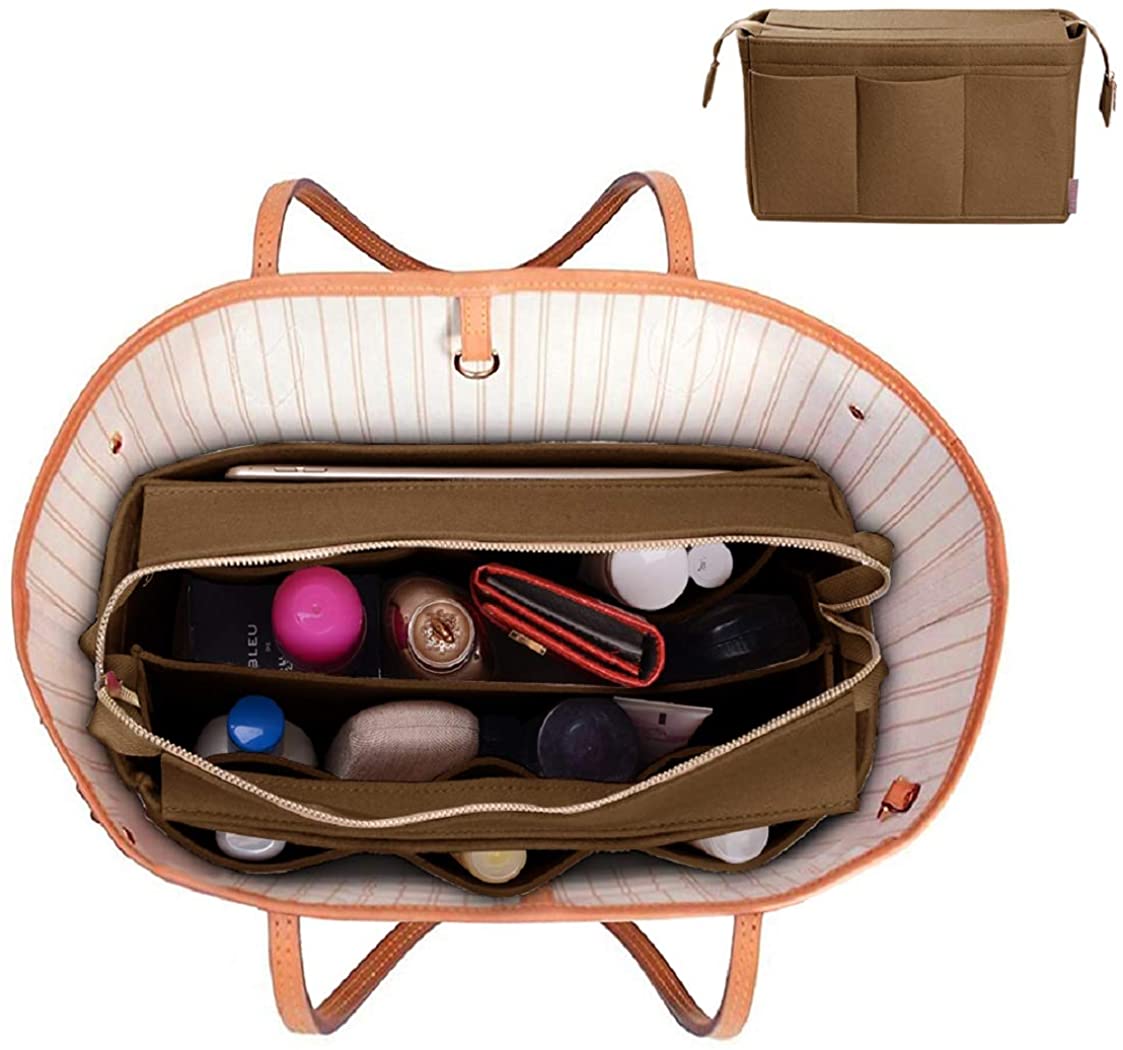Purse Organizer Insert, Bag Organizer with NEW Detachable Zipper cover, fits Speedy Neverful, St Lious, Tote, 5 Size