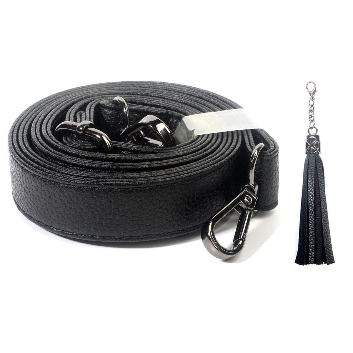 Beaulegan Purse Strap Replacement - Full Grain Microfiber Leather - 59 Inch Long Adjustable for Crossbody Shoulder Bag - 0.7 Inch Wide, Black/Gunmetal