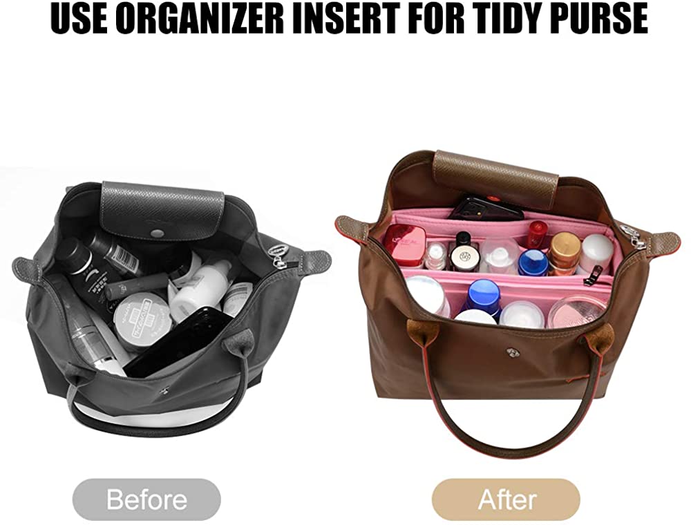 JessLab Felt Purse Organizer Insert with 14 Pockets and Detachable Zip Pouch