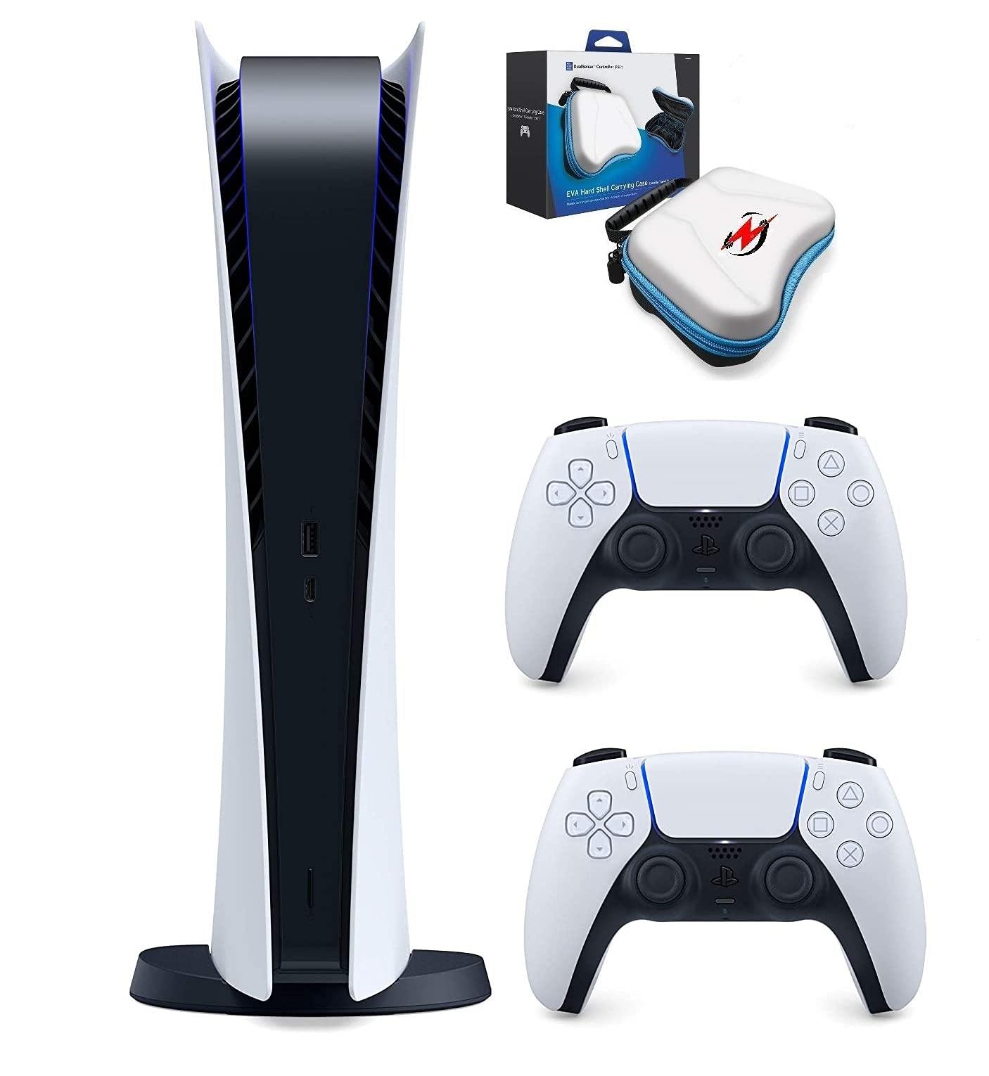 Powever 2021 Playstation Console PS5 Digital Version with Two Controllers and Powever Accessory Case - JOY2ESpree