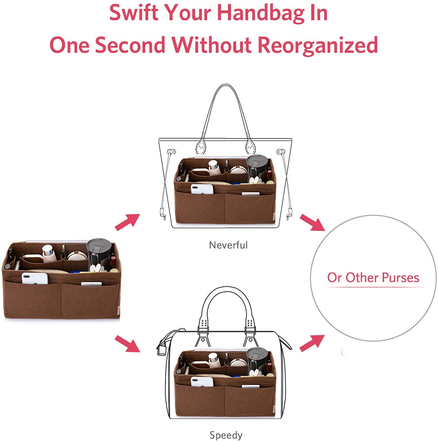 Felt Purse Organizer, Bag in Bag Organizer For Tote & Handbag Speedy Neverfull, Medium Large Extra Large