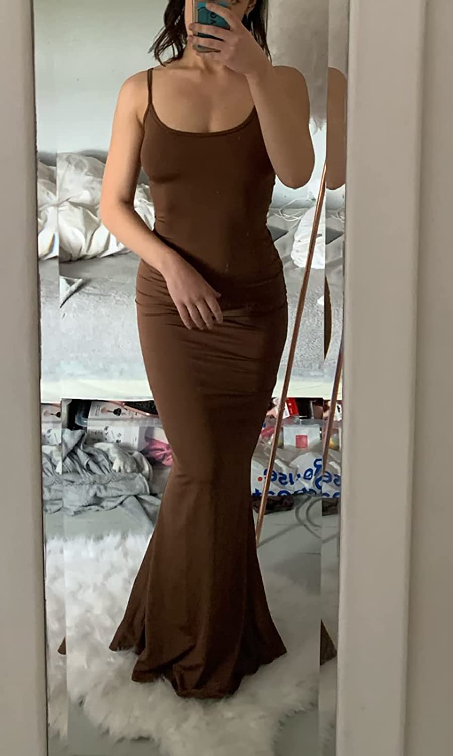 AnotherChill Women's Casual Lounge Slip Long Dress Sexy Sleeveless Backless Bodycon Maxi Dresses 2022 Spring Slim Elegant