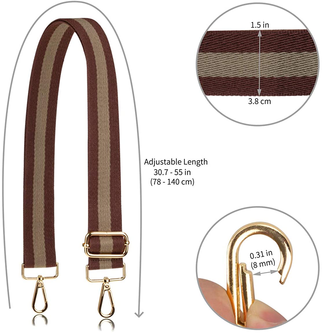 Allzedream Purse Strap Replacement Crossbody Handbag Stripe Wide Adjustable