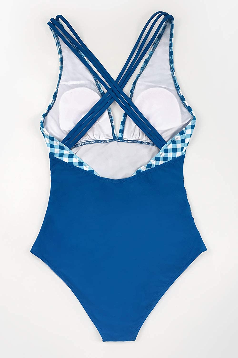 CUPSHE Women's One Piece Swimsuit V Neck Tummy Control Cross Back Vintage Swimwear Bathing Suits