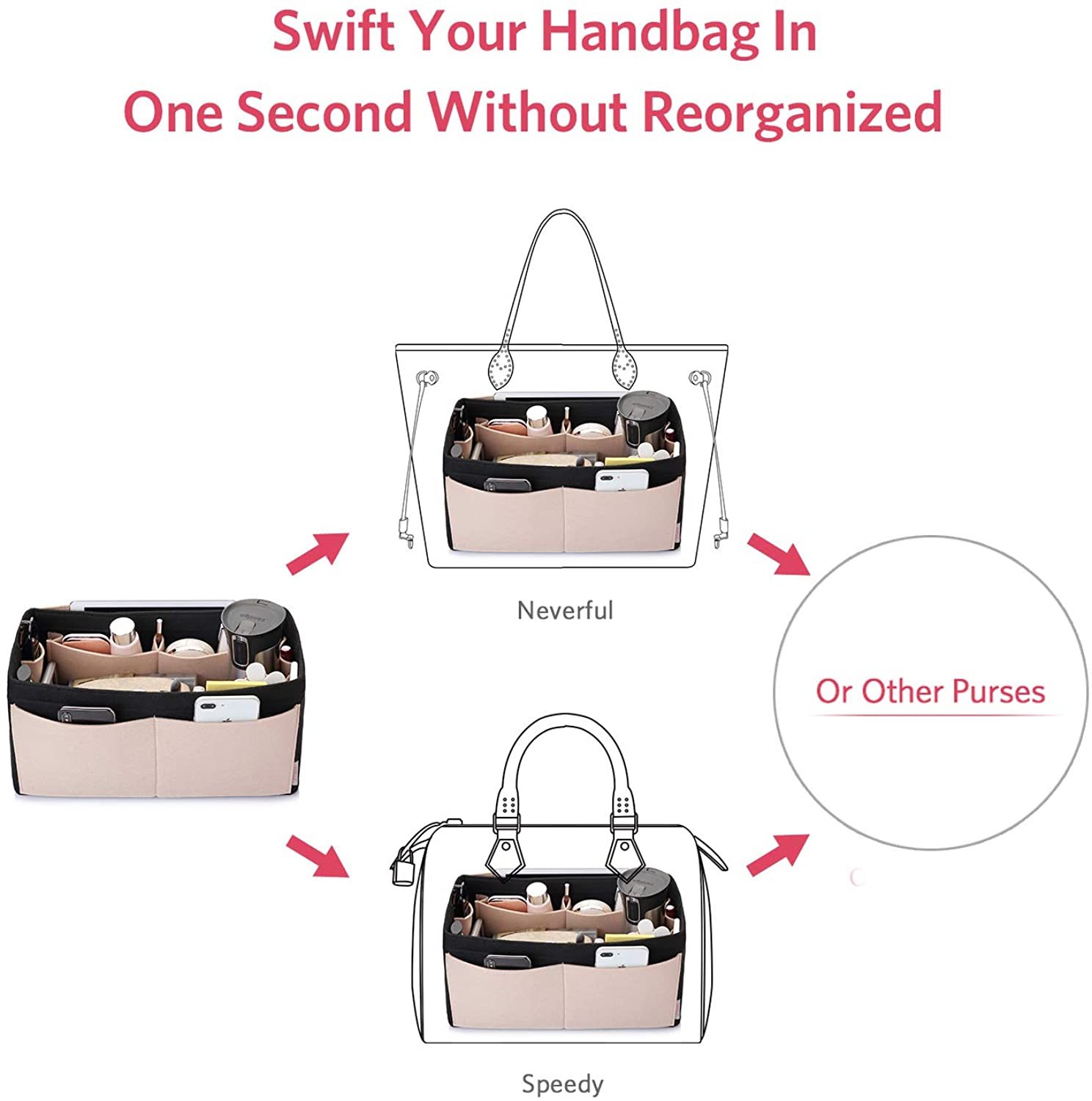 Felt Purse Organizer, Bag in Bag Organizer For Tote & Handbag Speedy Neverfull, Medium Large Extra Large