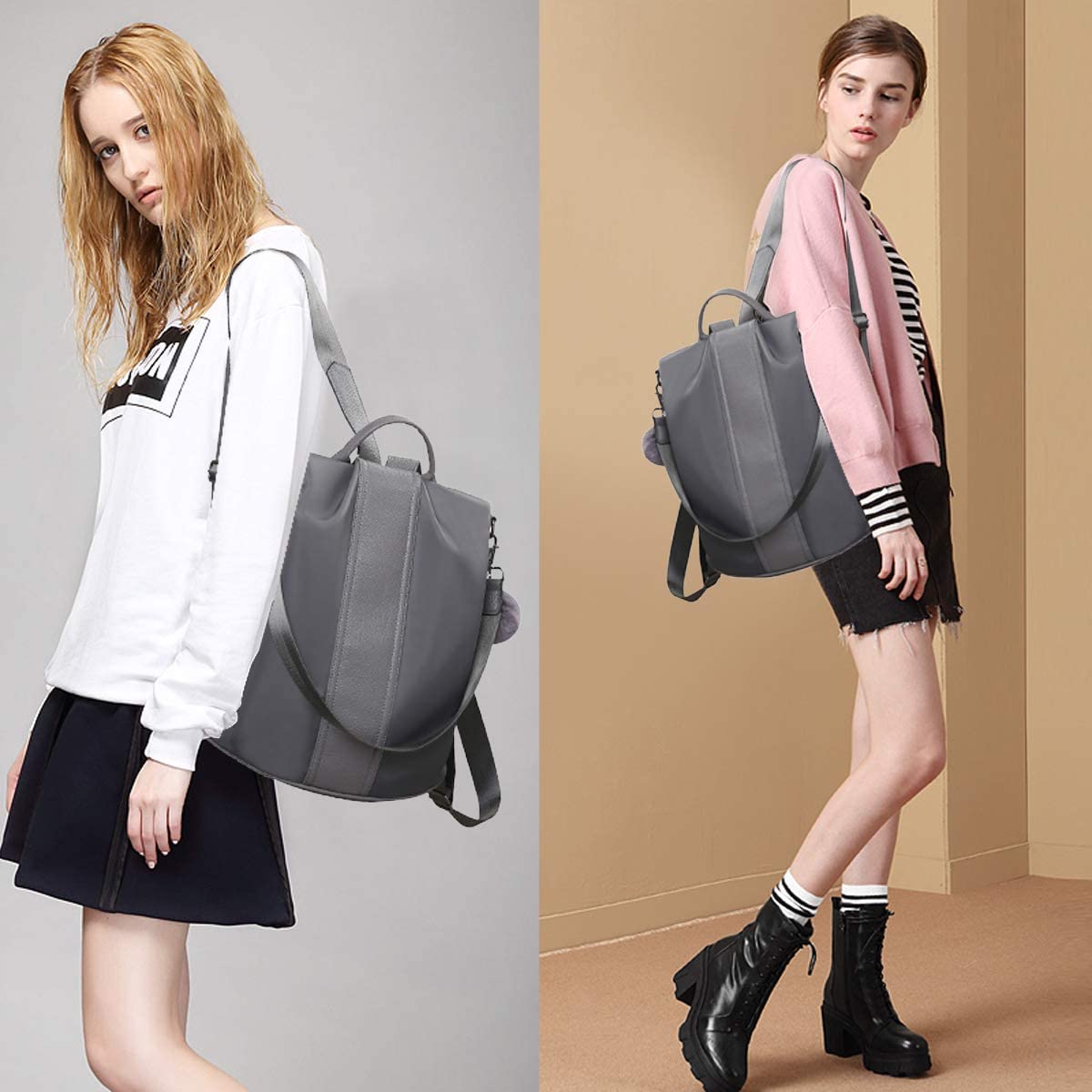 Women Backpack Purse Waterproof Nylon Anti-theft Rucksack Lightweight Shoulder Bag