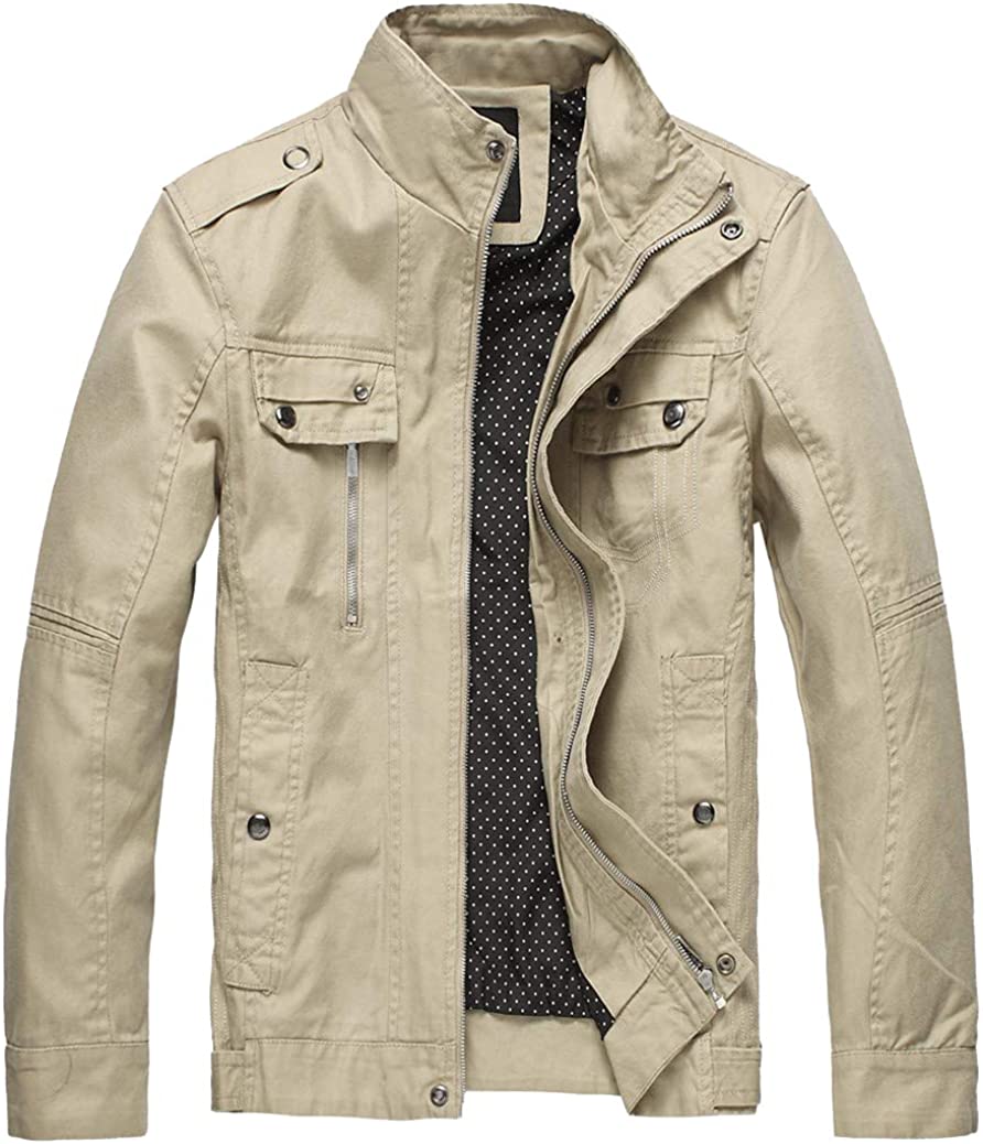 Wantdo Men's Cotton Stand Collar Lightweight Front Zip Jacket
