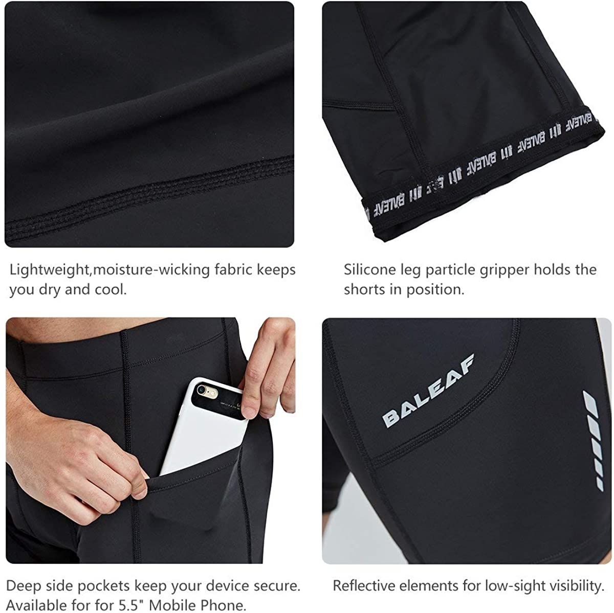BALEAF Men's Bike Shorts Padded Cycling Bicycle Road Bike Tights Biker Pockets UPF 50+