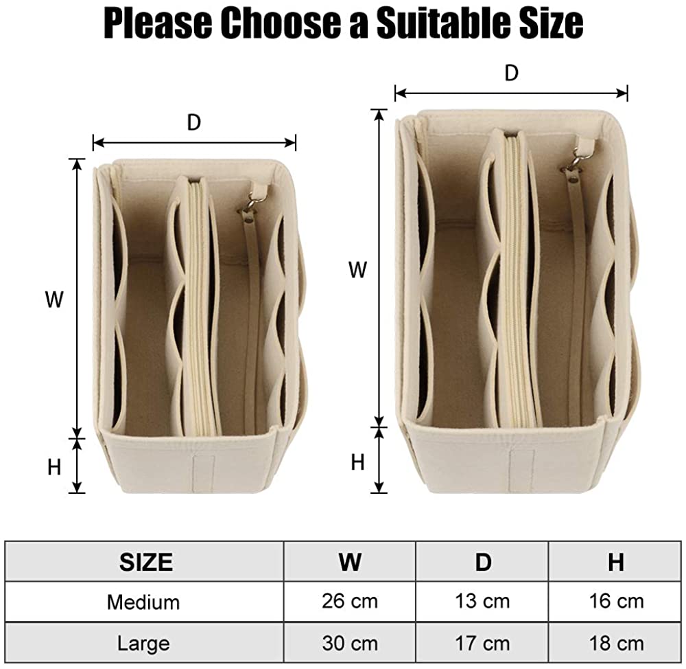 JessLab Felt Purse Organizer Insert with 14 Pockets and Detachable Zip Pouch