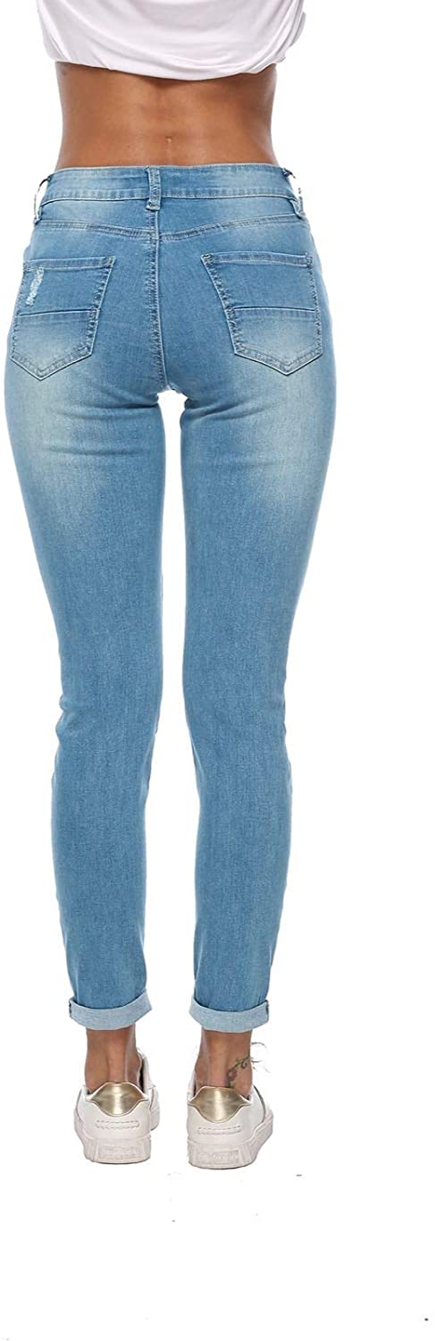 Resfeber Women's Ripped Boyfriend Jeans Cute Distressed Jeans Stretch Skinny Jeans with Hole