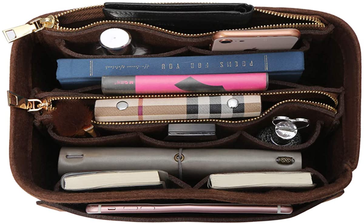 APSOONSELL Felt Purse Organizer Insert with Card Case, Tote Handbag Organizer Bag Insert with Zipper