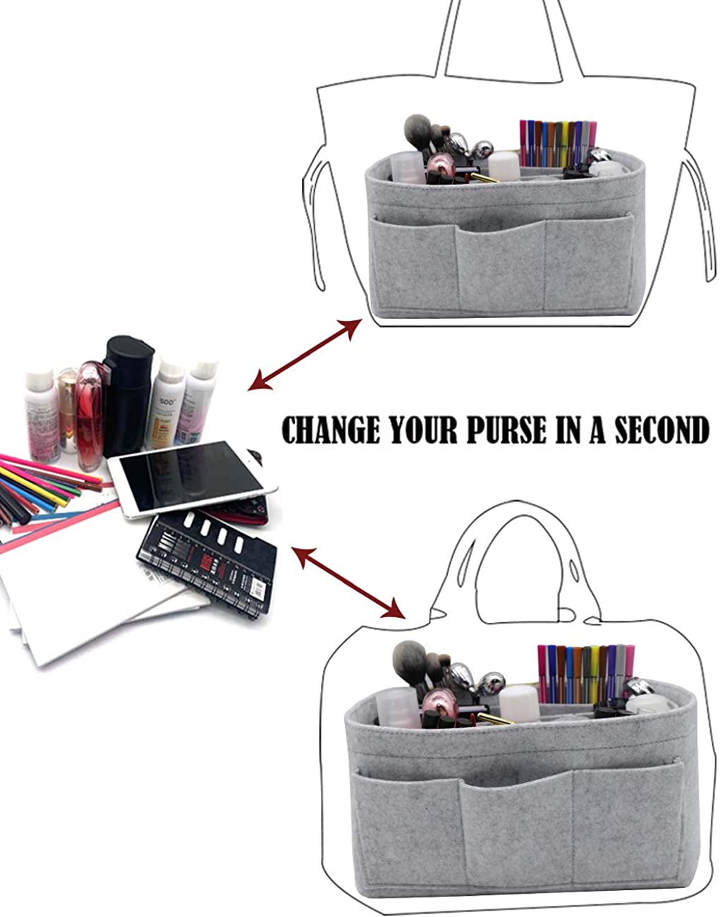 LEXSION Felt Purse Insert Bag Organizer Bag In Bag For Handbag Purse Organizer Fits Speedy Neverfull