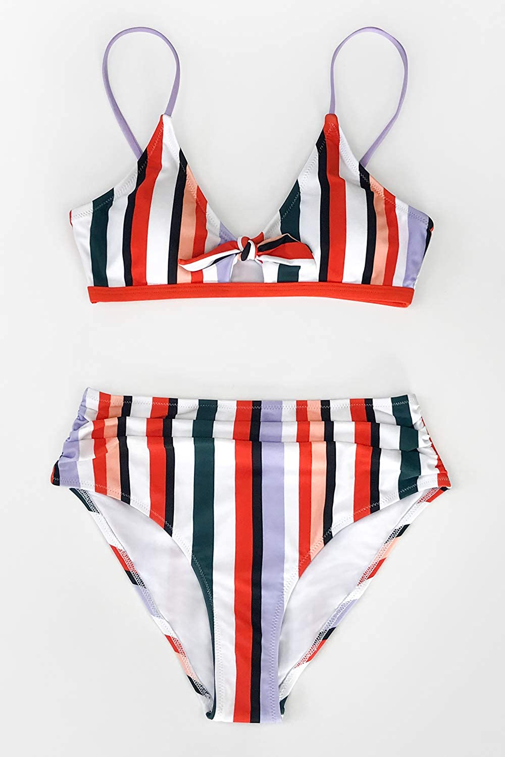 CUPSHE Women's Stripe Bikini Bowknot Shirred Swimsuit