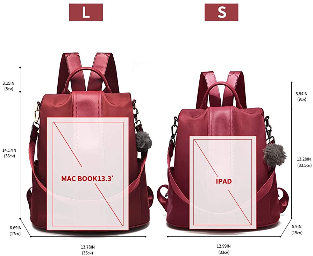 Women Backpack Purse Waterproof Nylon Anti-theft Rucksack Lightweight Shoulder Bag