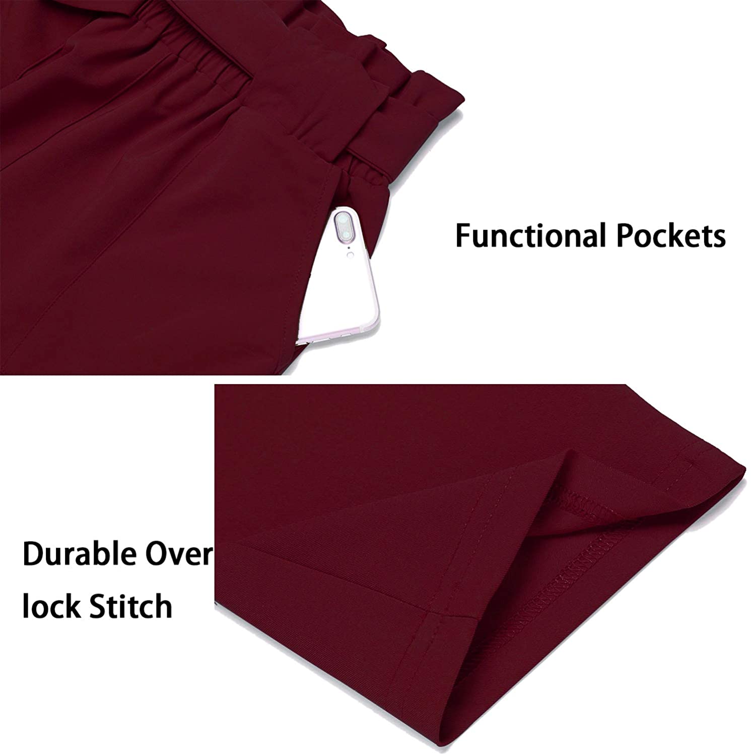 Freeprance Women's Pants Casual Trouser Paper Bag Pants Elastic Waist Slim Pockets