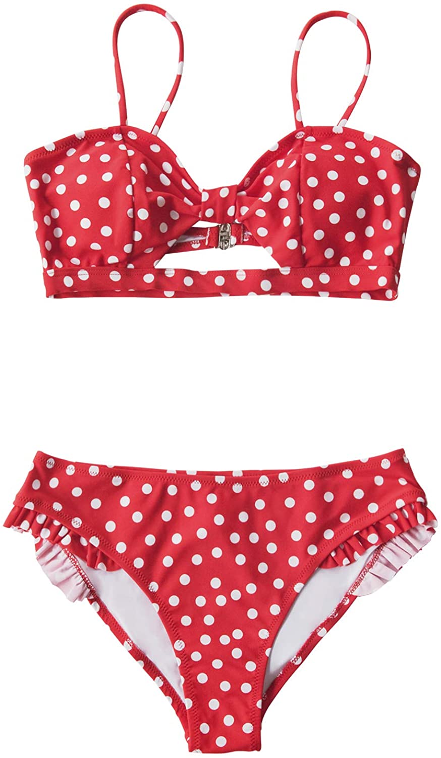 CUPSHE Women's Red Polka Dot Cutout Ruffles Back Hook Closure Bikini Sets