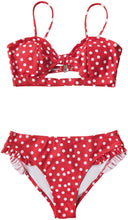 
                        
                          Load image into Gallery viewer, CUPSHE Women's Red Polka Dot Cutout Ruffles Back Hook Closure Bikini Sets
                        
                      