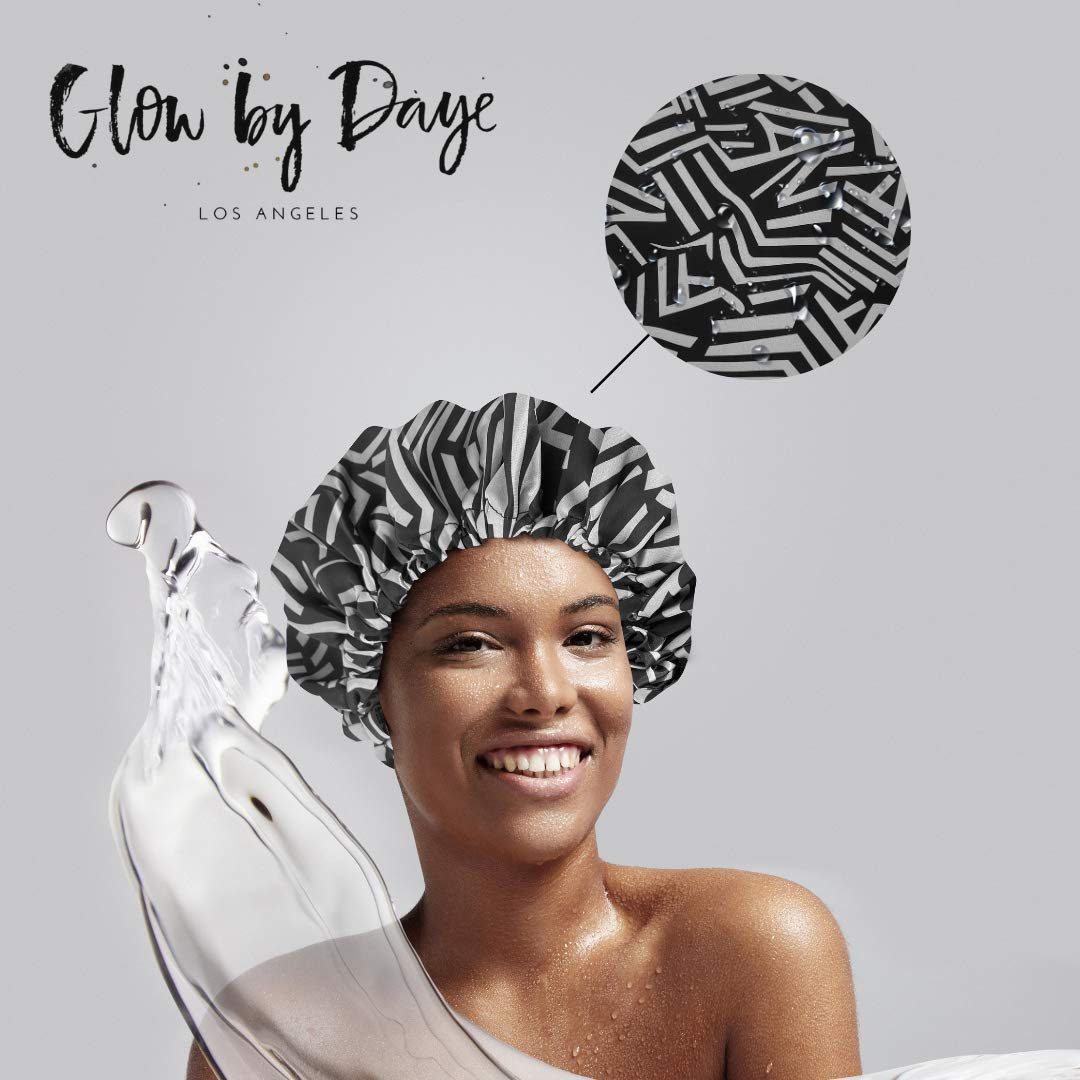Large Satin Lined Shower Cap- Adjustable, Waterproof, Satin Interior for Hair Protection