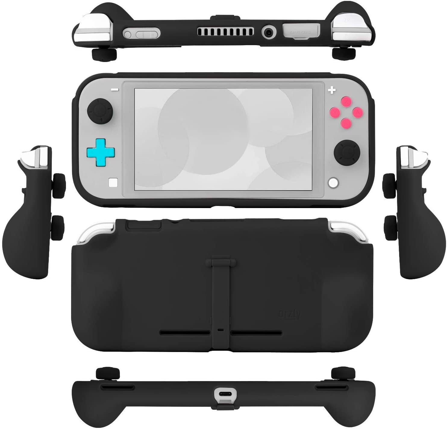 Orzly Grip Case for Nintendo Switch Lite – Case with Comfort Padded Hand Grips, Kickstand, Pack of Thumb Grips - Turquoise Blue - JOY2ESpree