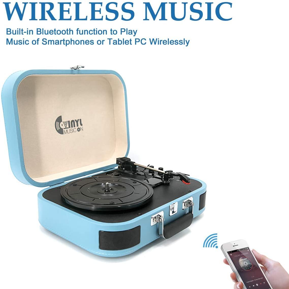 Bluetooth Record Player 3 Speed Craftmanship Turntable with Built-in Premium Speakers Support USB Playback/Recording (Black)… - JOY2ESpree
