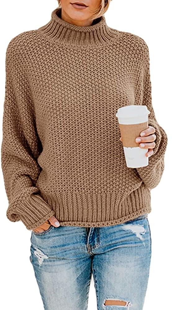 Saodimallsu Womens Turtleneck Oversized Sweaters Batwing Long Sleeve Pullover Loose Chunky Knit Jumper - JOY2ESpree