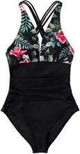 
                        
                          Load image into Gallery viewer, CUPSHE Women's One Piece Swimsuit V Neck Tummy Control Cross Back Vintage Swimwear Bathing Suits
                        
                      