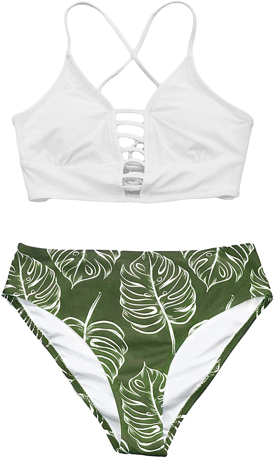 CUPSHE Women’s Bikini Swimsuit Floral Print Lace Up Strappy Two Piece Bathing Suit