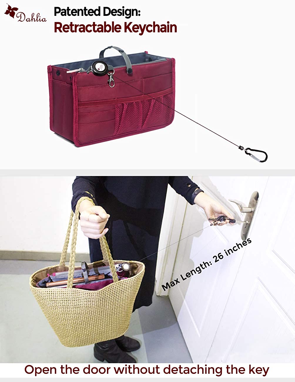 Dahlia's Patented Handbag Purse Organizer Insert - STURDY Flexible