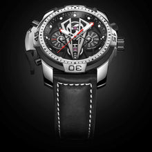 
                        
                          Load image into Gallery viewer, Reef Tiger Mens Sport Mechanical Watches with Steel Black Dial Automatic Watch Calfskin Leather Strap RGA3591
                        
                      