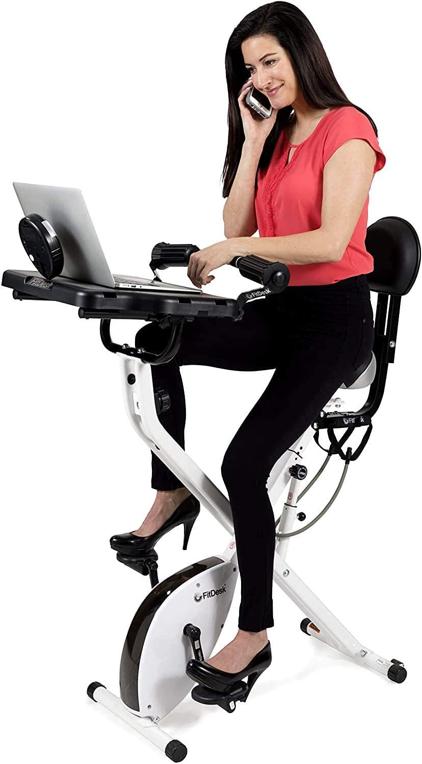 FitDesk Bike Desk 3.0 - Folding Stationary Exercise Bicycle Desk with Massage Bar & Work Out Bands - JOY2ESpree